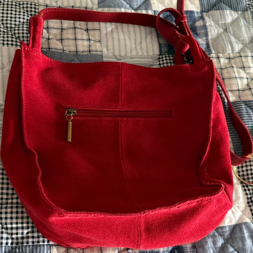 The Sak Los Feliz Scarlet Red Suede Hobo Bag Handbag Purse - Picture 7 of 16